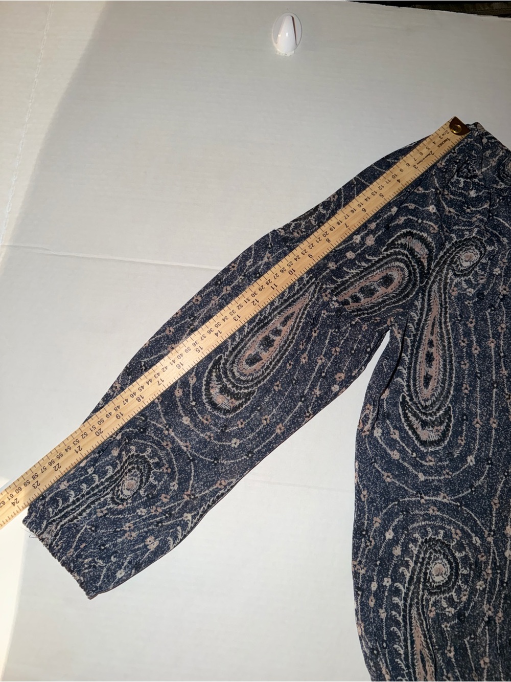Lucky Brand Paisley V-Neck Blouse in Navy and Blush - Picture 11 of 12